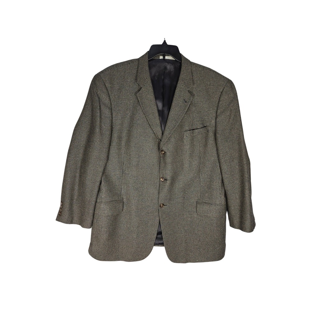Joseph Abboud Sport Coat Mens 44R Silk Wool Brown Houndstooth Blazer EUC